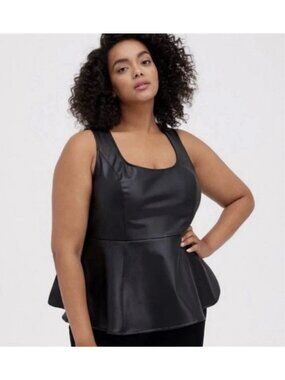 Torrid Black Faux Leather Peplum Sleeveless Top 2X 18-20 NWT Grunge Punk Gothic